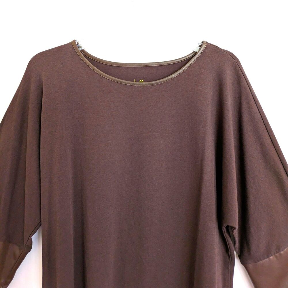 Belle by Kim Gravel TripleLuxe Knit Top with Faux Leather Cuffs M Stretch - Picture 2 of 14